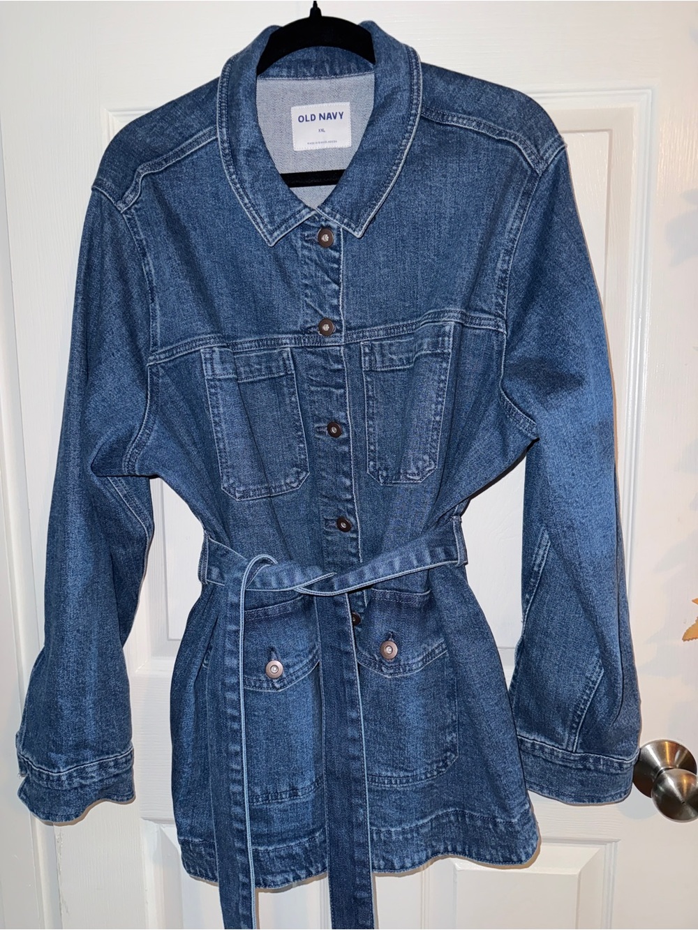 Old Navy Women's Dark Blue Denim Jacket with Waist Tie